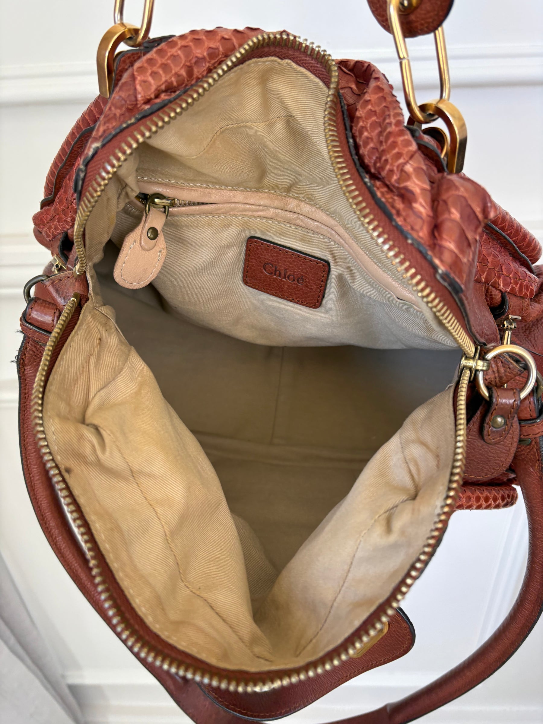 Chloé Chestnut Python and Leather Paraty Tote Bag