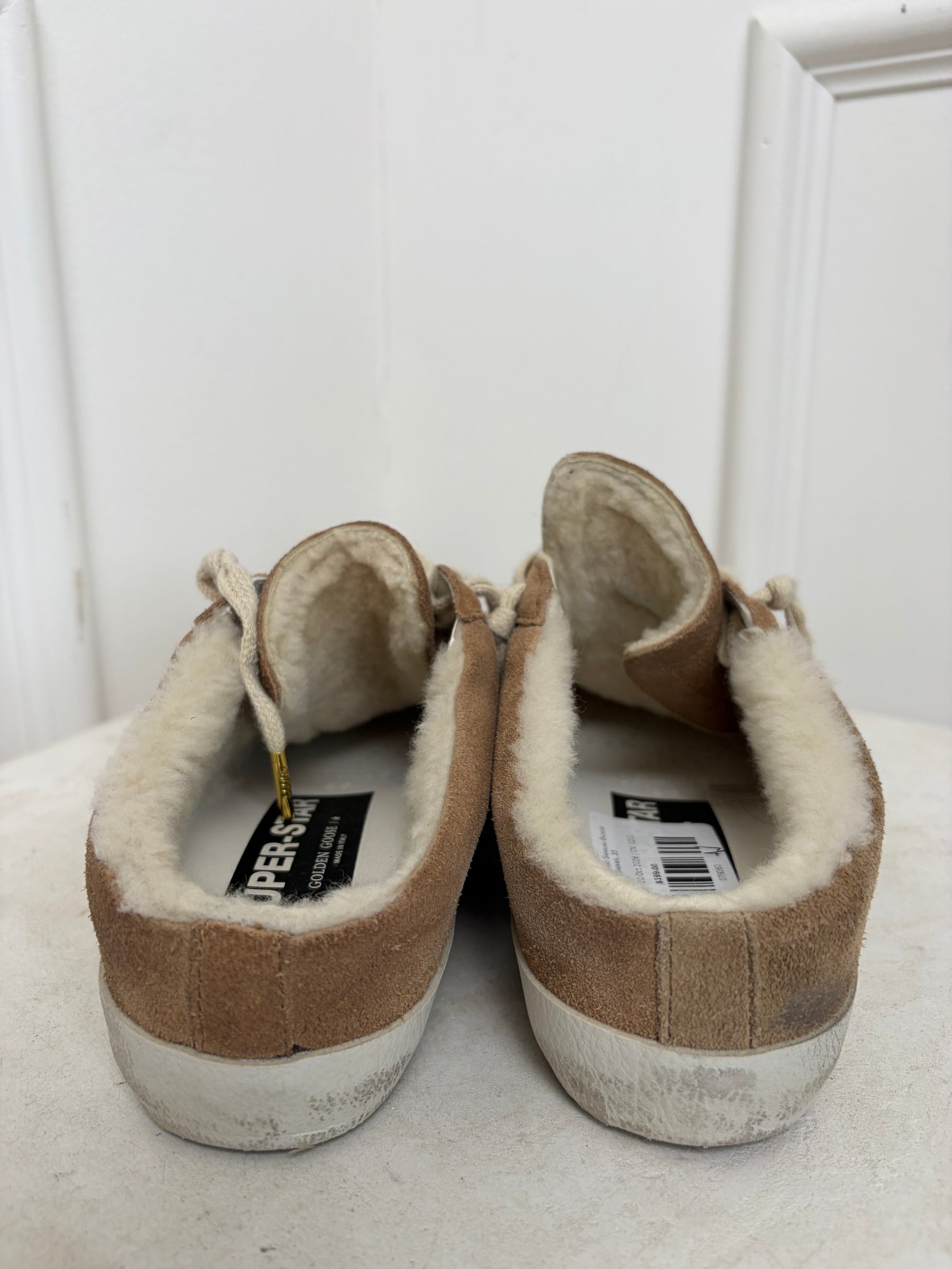 Golden Goose Tan Suede and Shearling Backless Superstar Sneaker, 35
