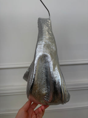By Far Silver Crinkle Shoulder Hobo
