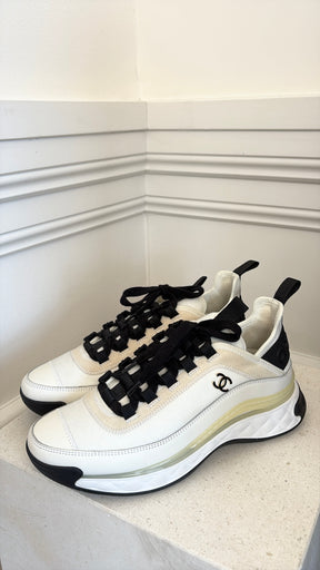 Chanel White and Cream Trainers with Black Laces, 38