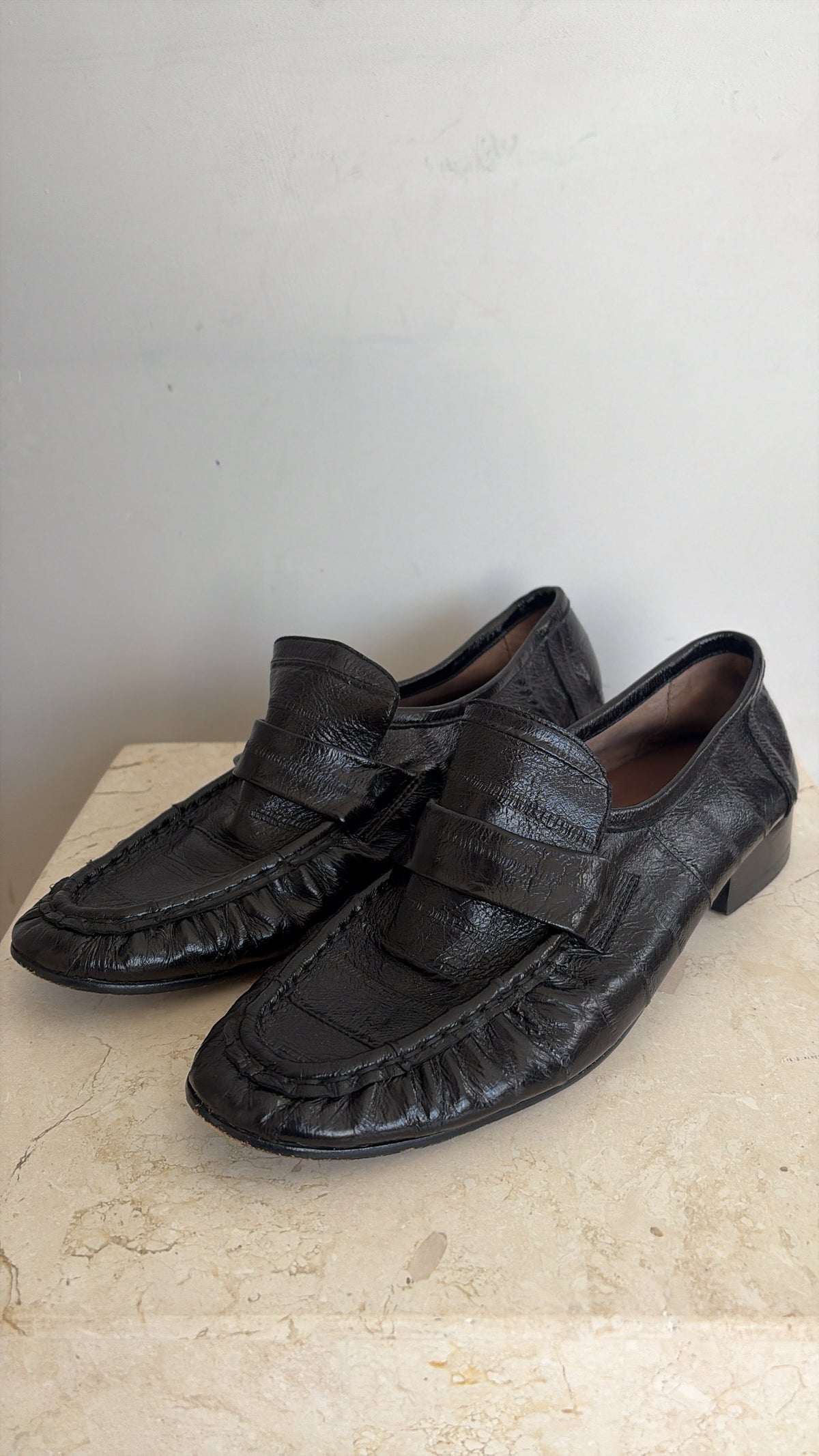 The Row Black Eel Skin Loafer, 38