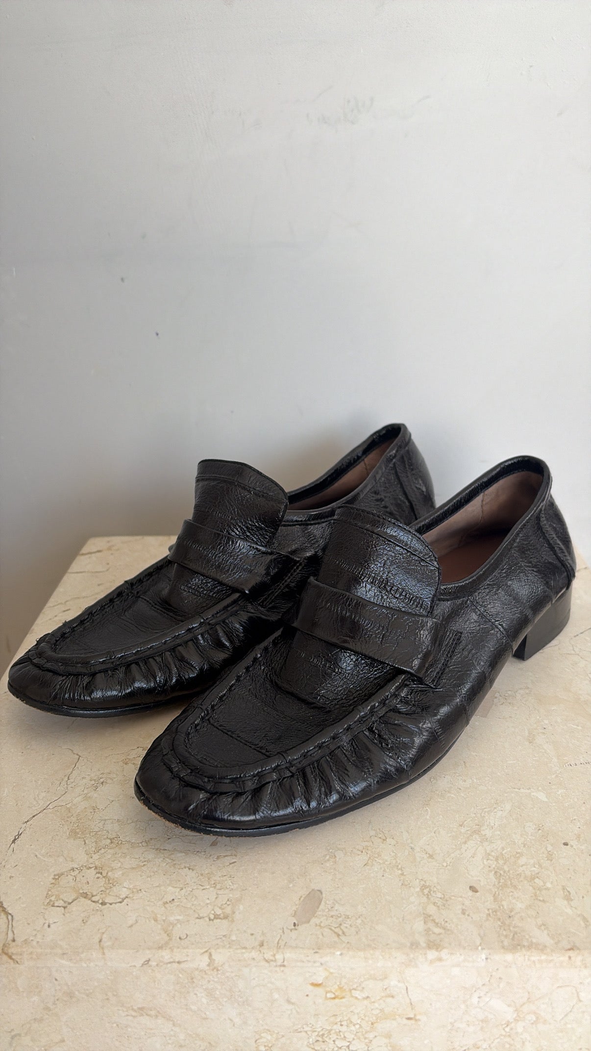 The Row Black Eel Skin Loafer, 38