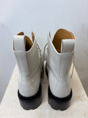 Hermès White Leather 'Funk' Kelly Buckle Ankle Boot, 36