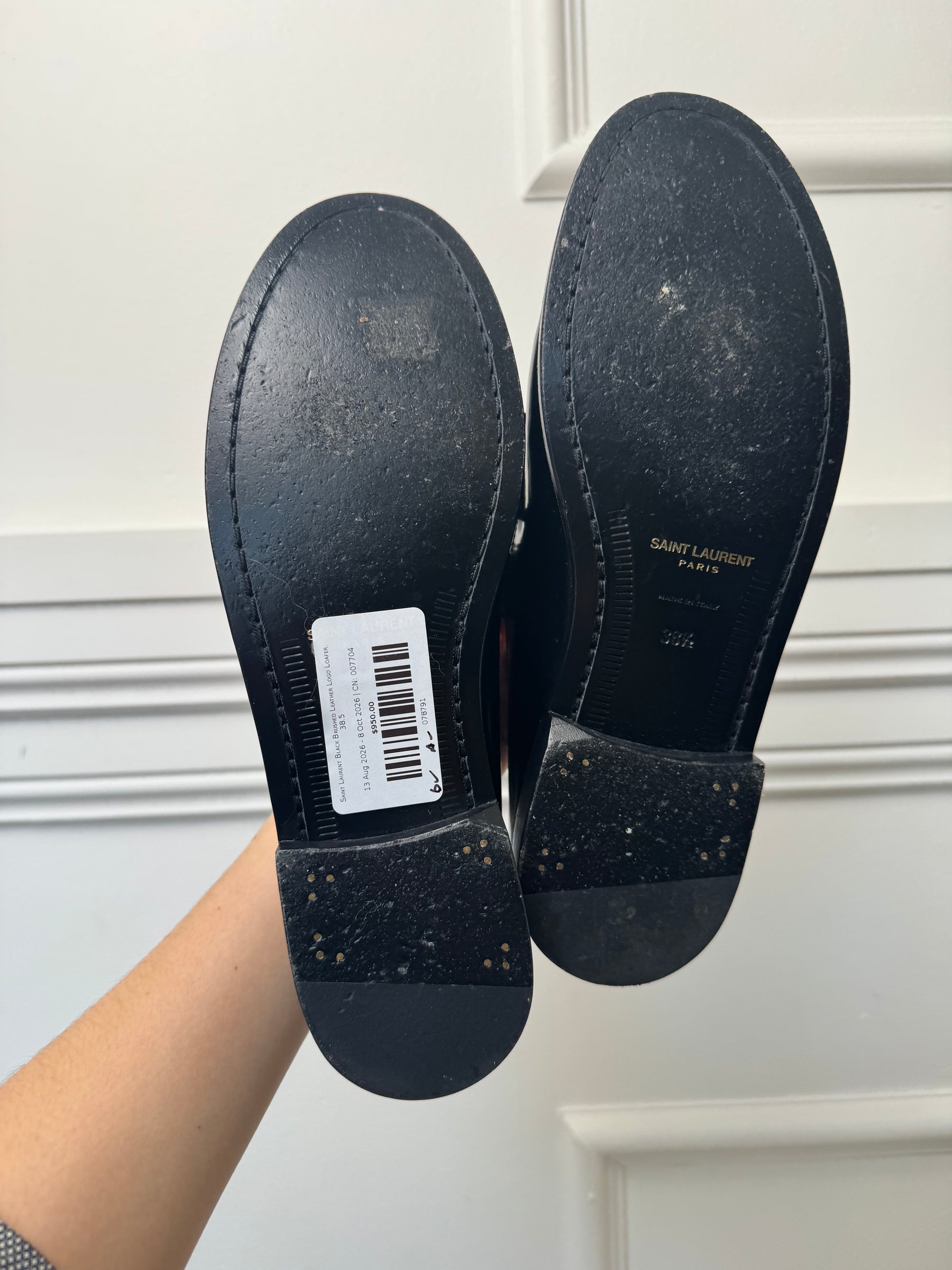 Saint Laurent Black Brushed Leather Logo Loafer, 38.5