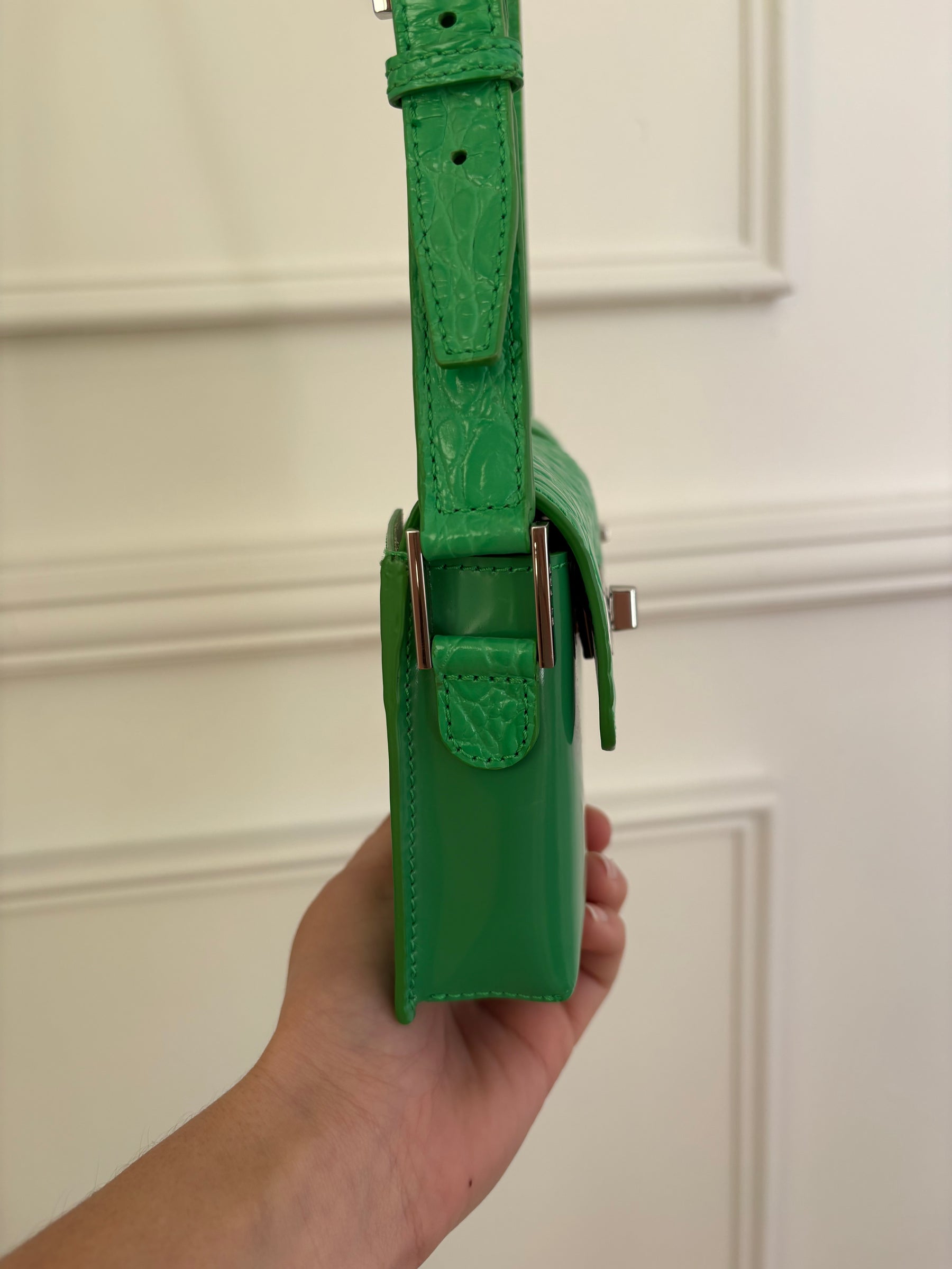 By Far Green Smooth and Croc Embossed Leather "Baby Billy" Bag