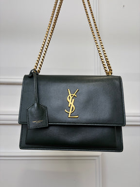 Saint Laurent Forest Green Sunset Bag Gold HW Medium