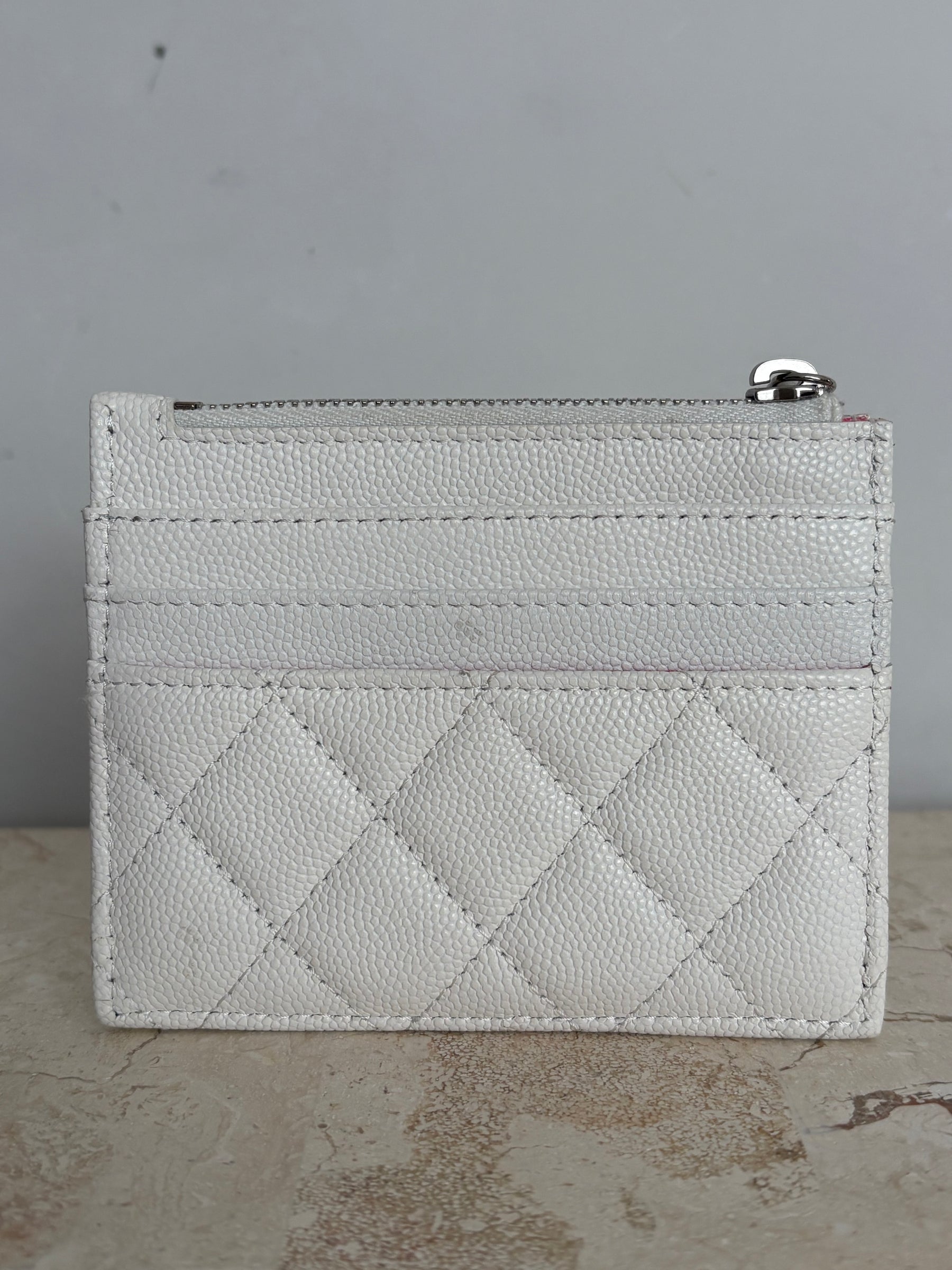 Chanel White Caviar Leather and Pink Hardware 19 Zip Wallet