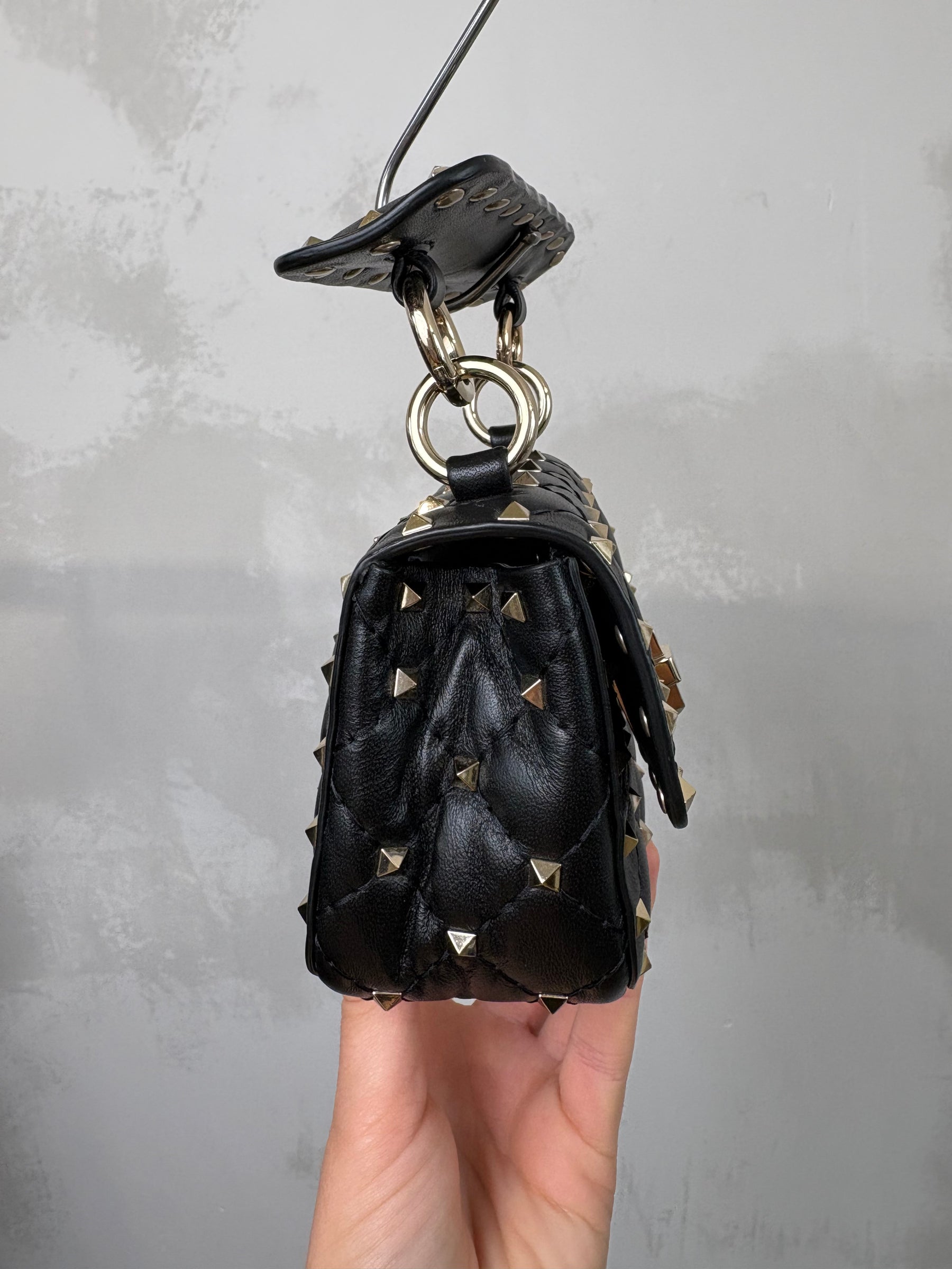 Valentino Garavani Black Leather Mini Rockstud Spike Shoulder Bag
