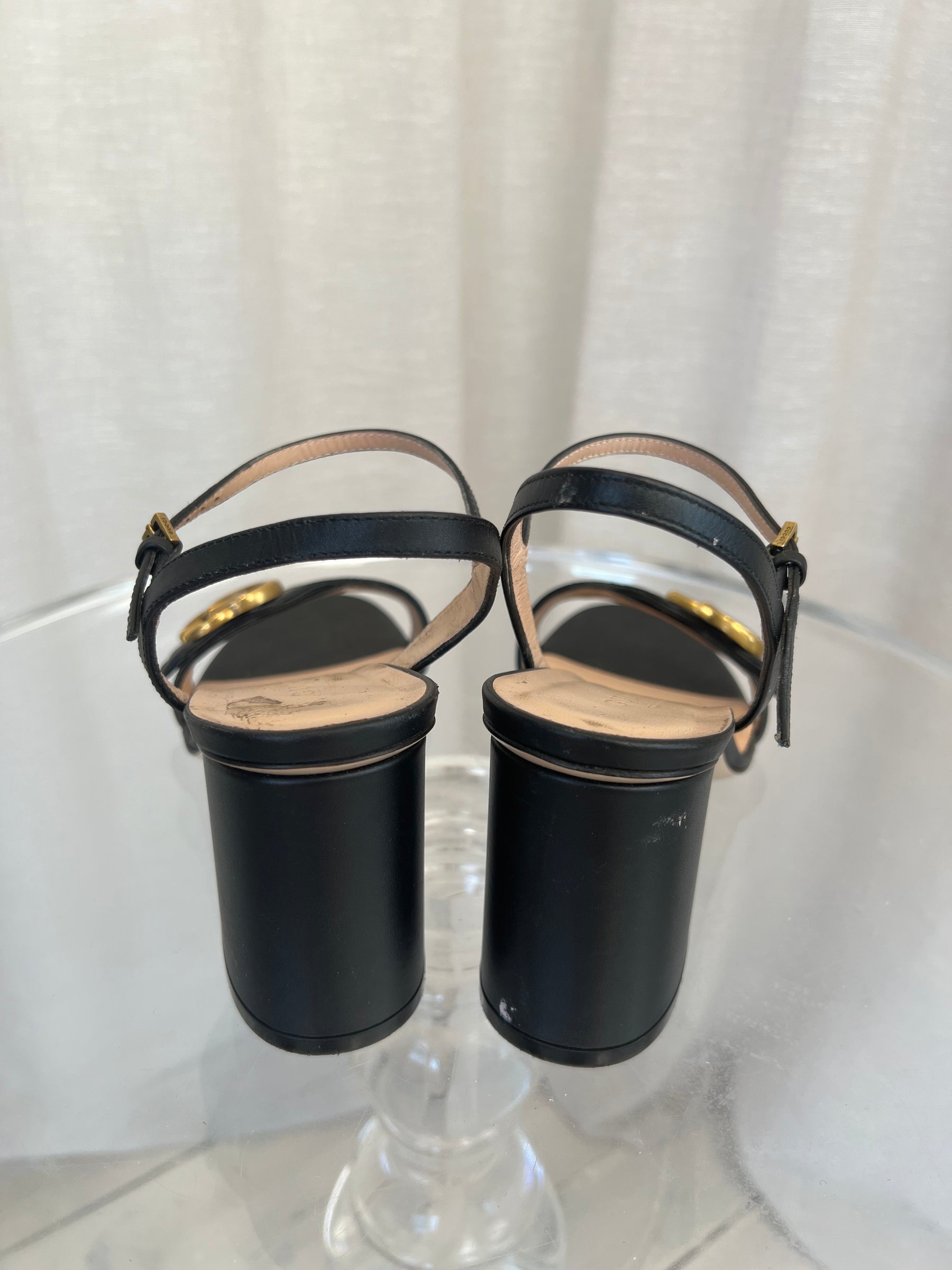 Gucci Black Leather Marmont Strappy Heels, 37