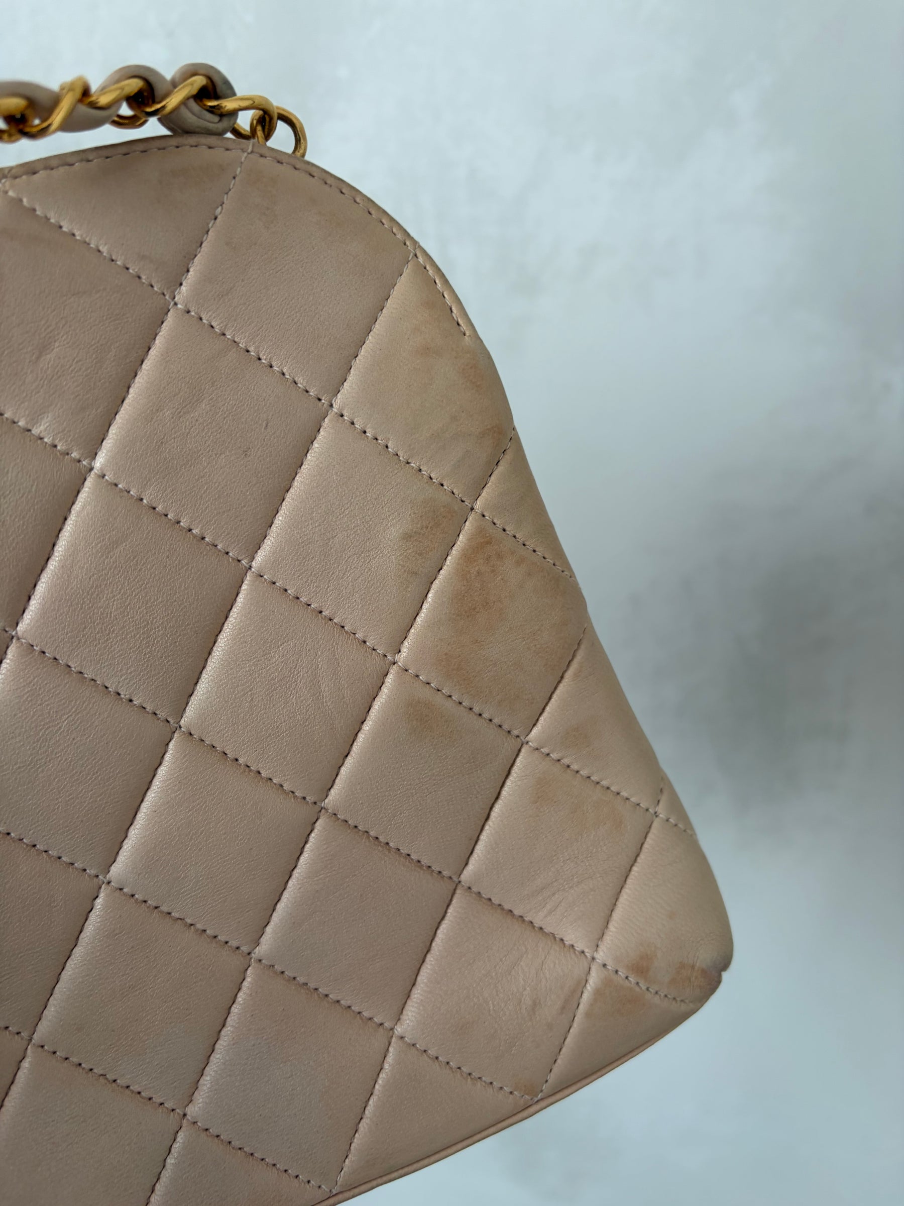 Chanel Beige Lambskin Leather Kisslock Dome Shoulder Bag