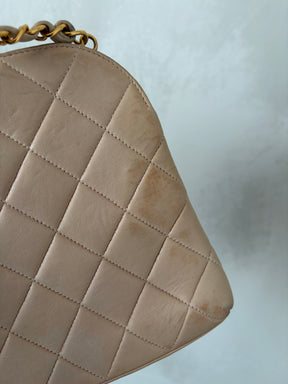 Chanel Beige Lambskin Leather Kisslock Dome Shoulder Bag