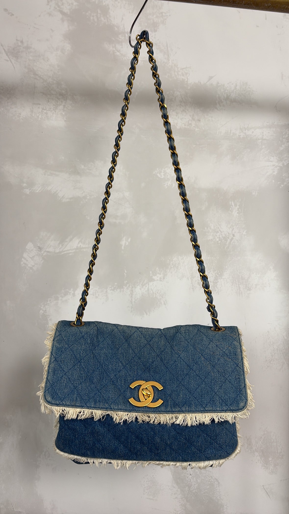 Chanel Blue Denim Cream Fringed Bag
