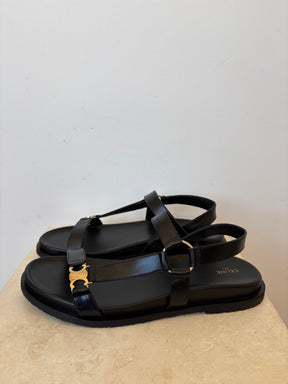 Celine Maud Sandal with Triomphe in Calfskin Black, 39