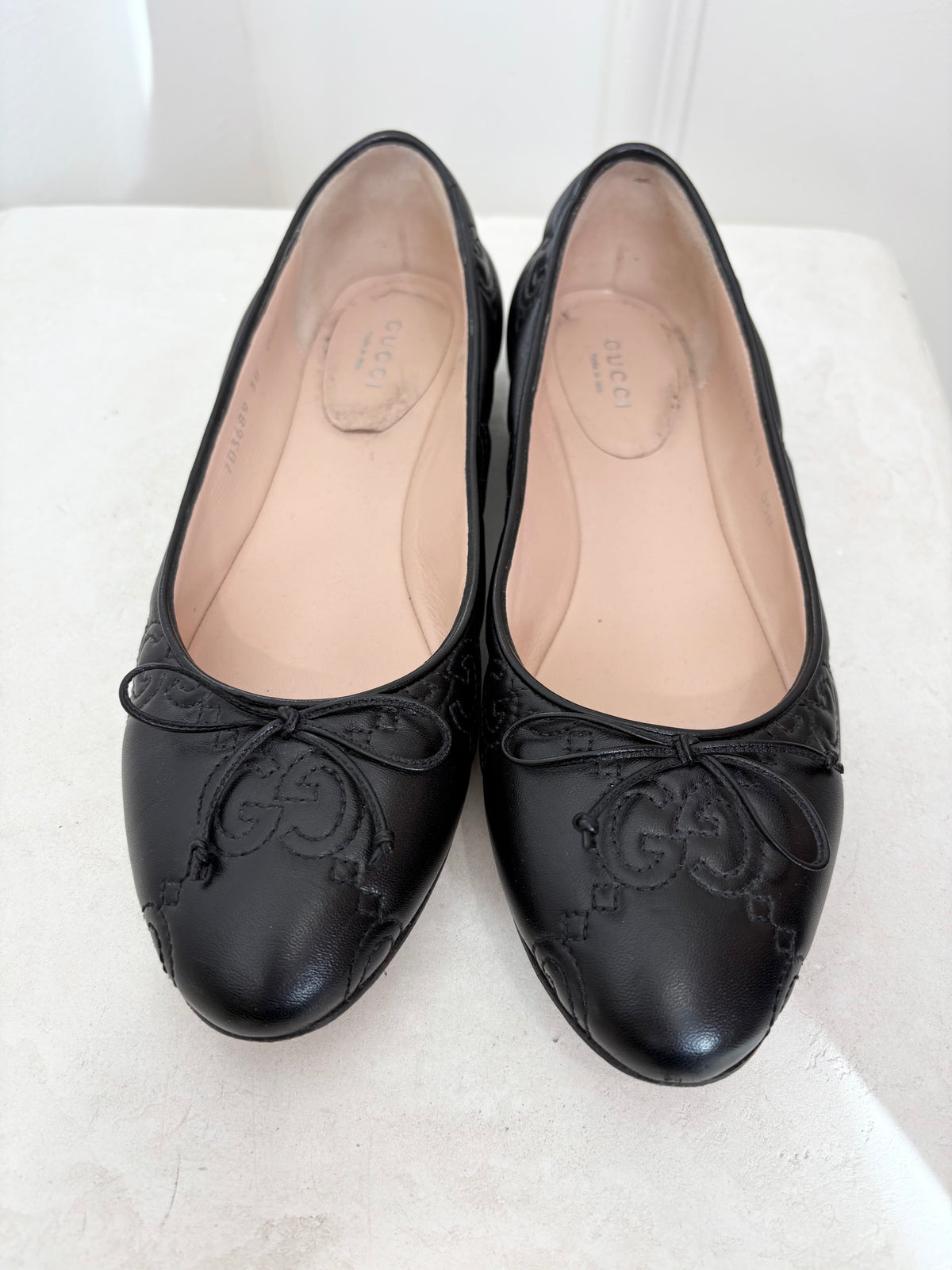 Gucci Black Leather Embossed Ballet Flats, 38