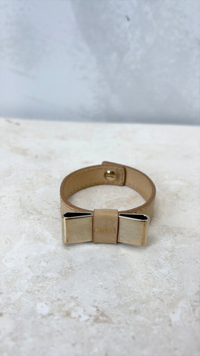 Chloé Beige Leather Bow Bracelet, Small