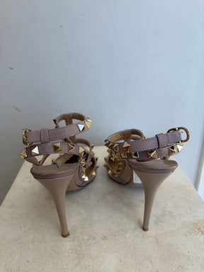 Valentino Garavani Beige Patent Rockstud Cage Pumps, 38