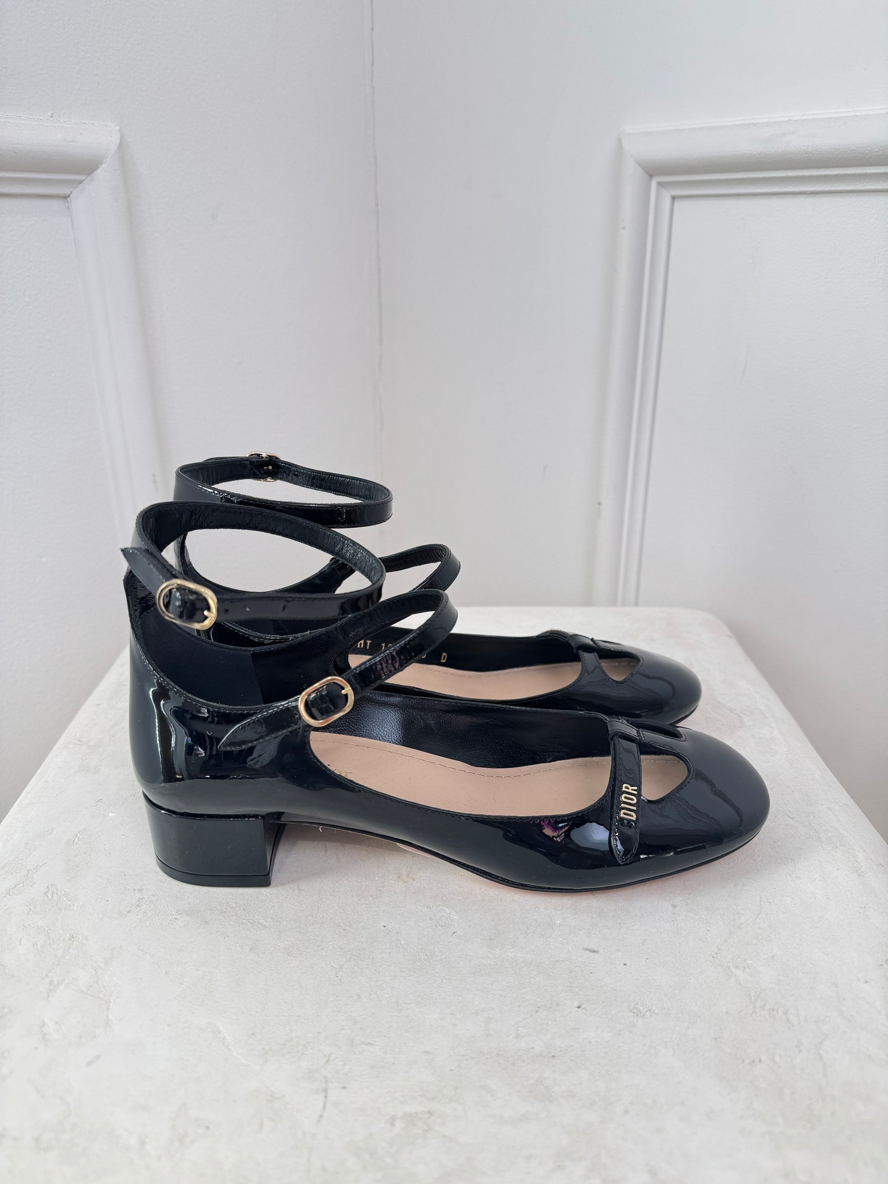 Dior Black Patent Leather Ankle Strap Mary Jane, 38