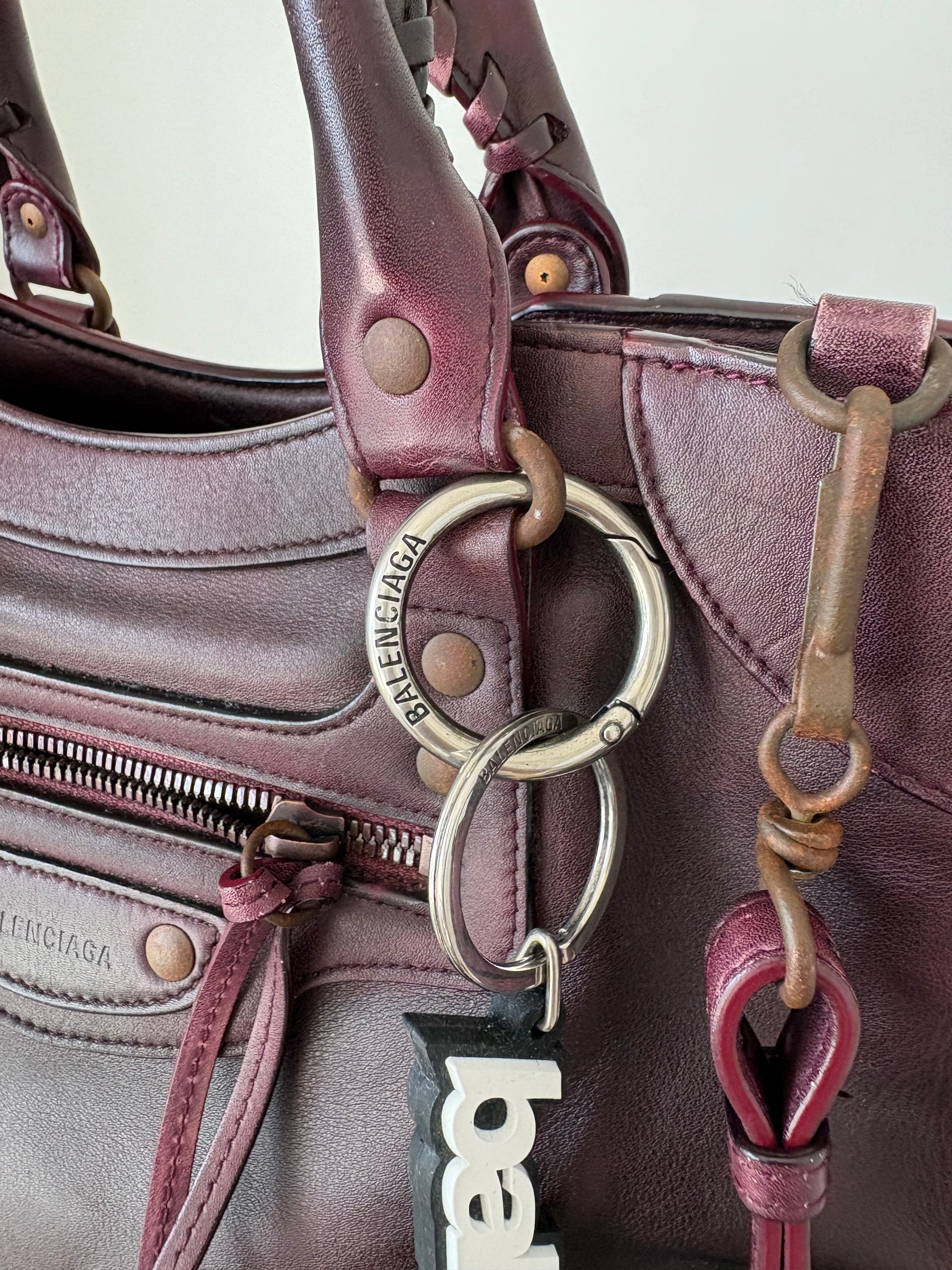 Balenciaga Neo Classic Medium City Bag in Burgundy Distressed Leather