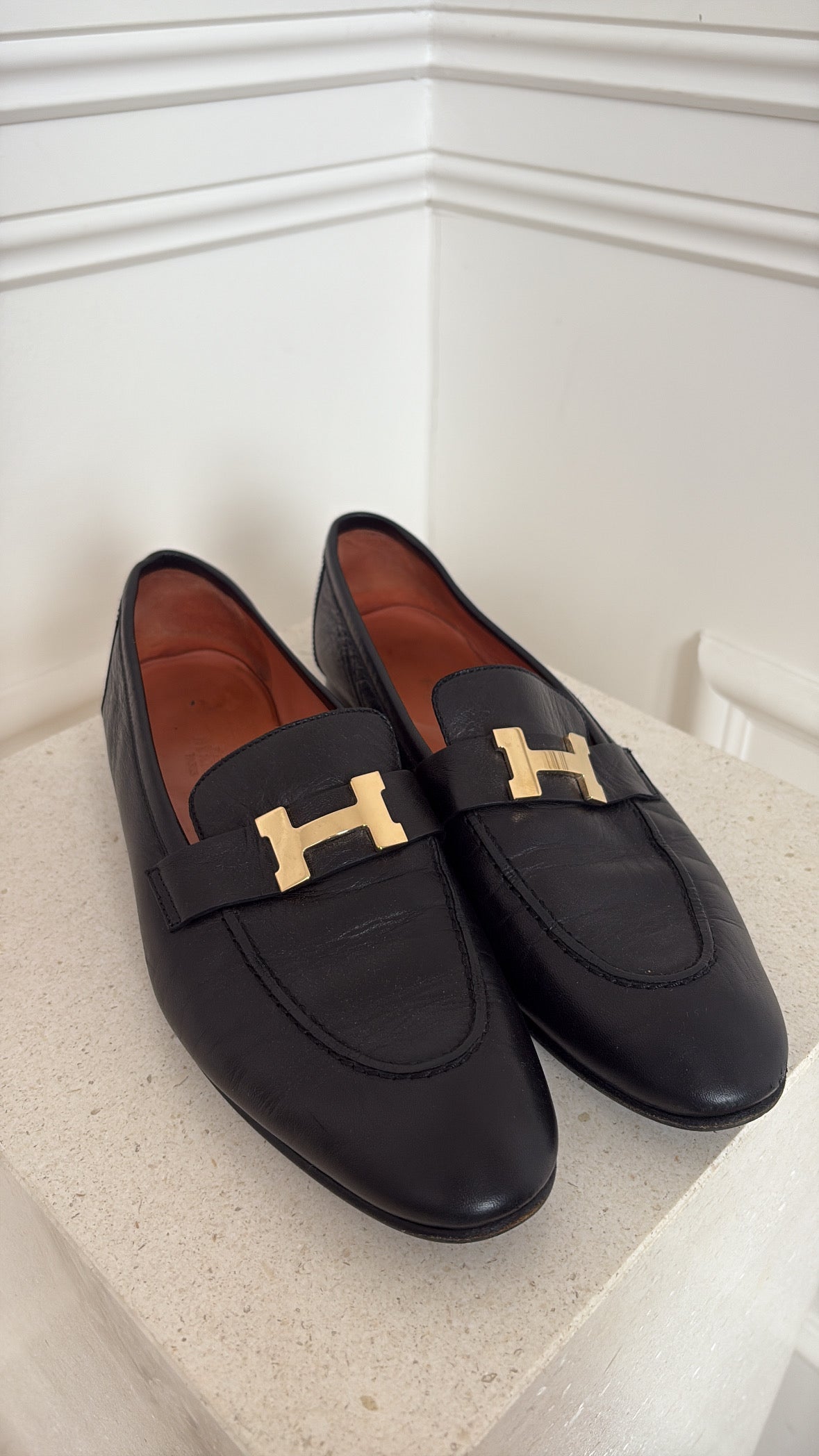 Hermès Black Leather Paris Loafer, 40
