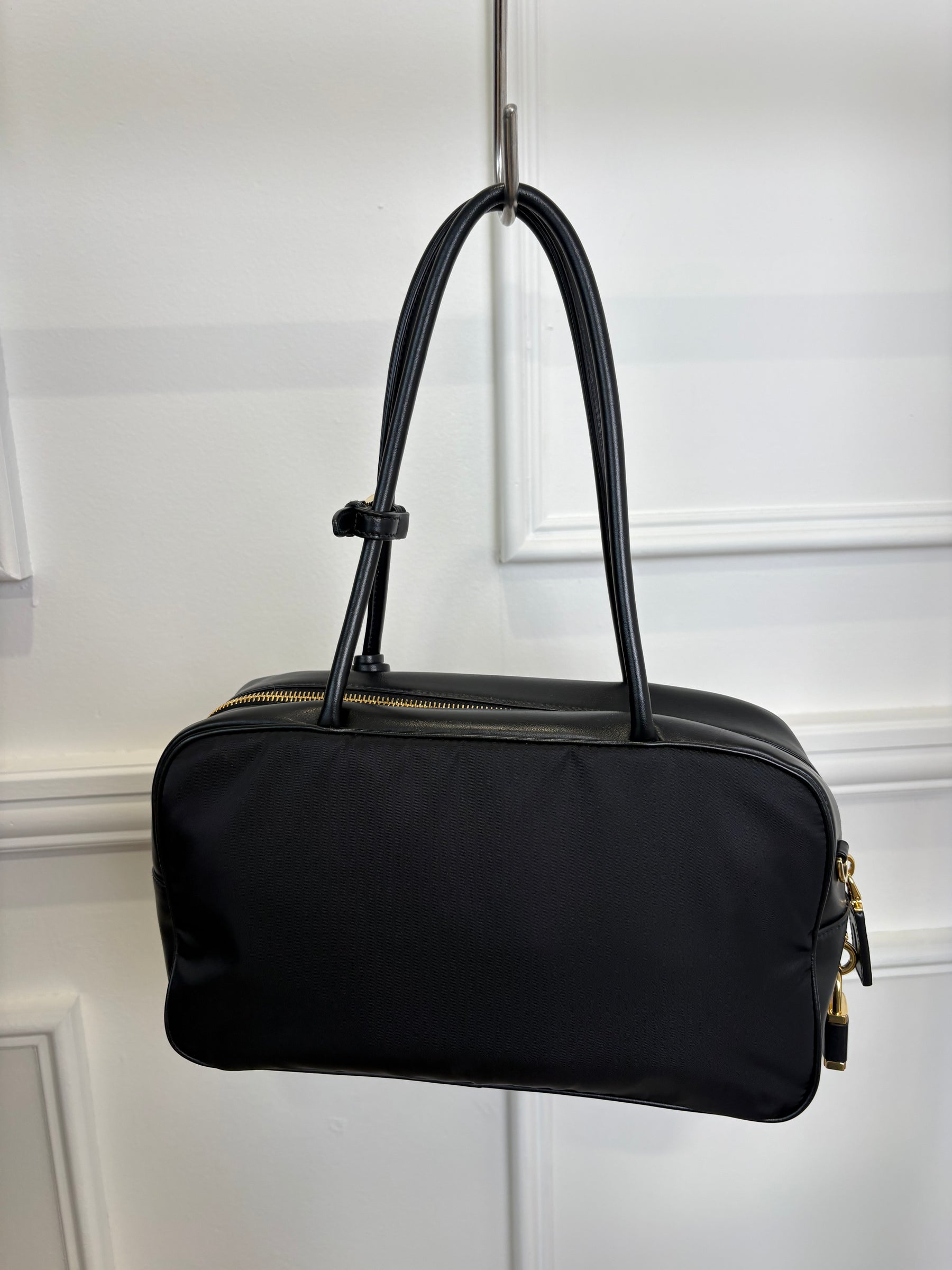 PRADA Nylon Leather Shoulder Bag, M