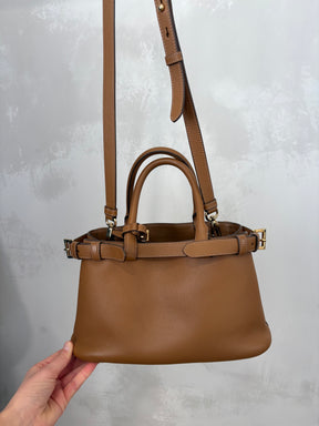 Prada Buckle Small Leather Handbag With Strap Caramel