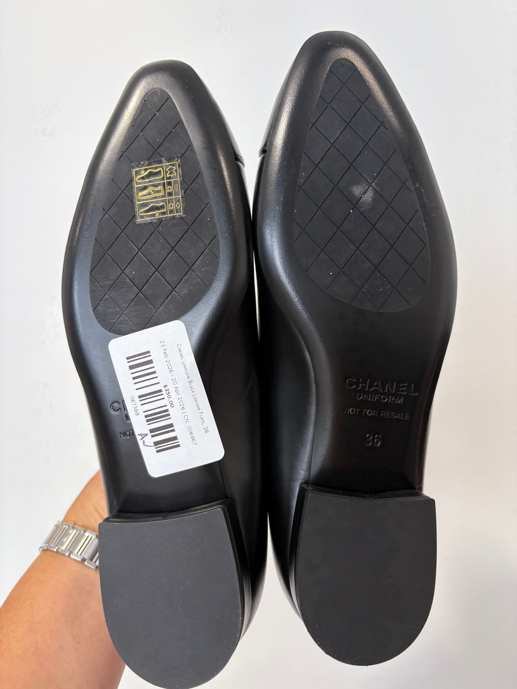 Chanel Uniform Black Leather Flats, 36
