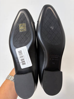 Chanel Uniform Black Leather Flats, 36