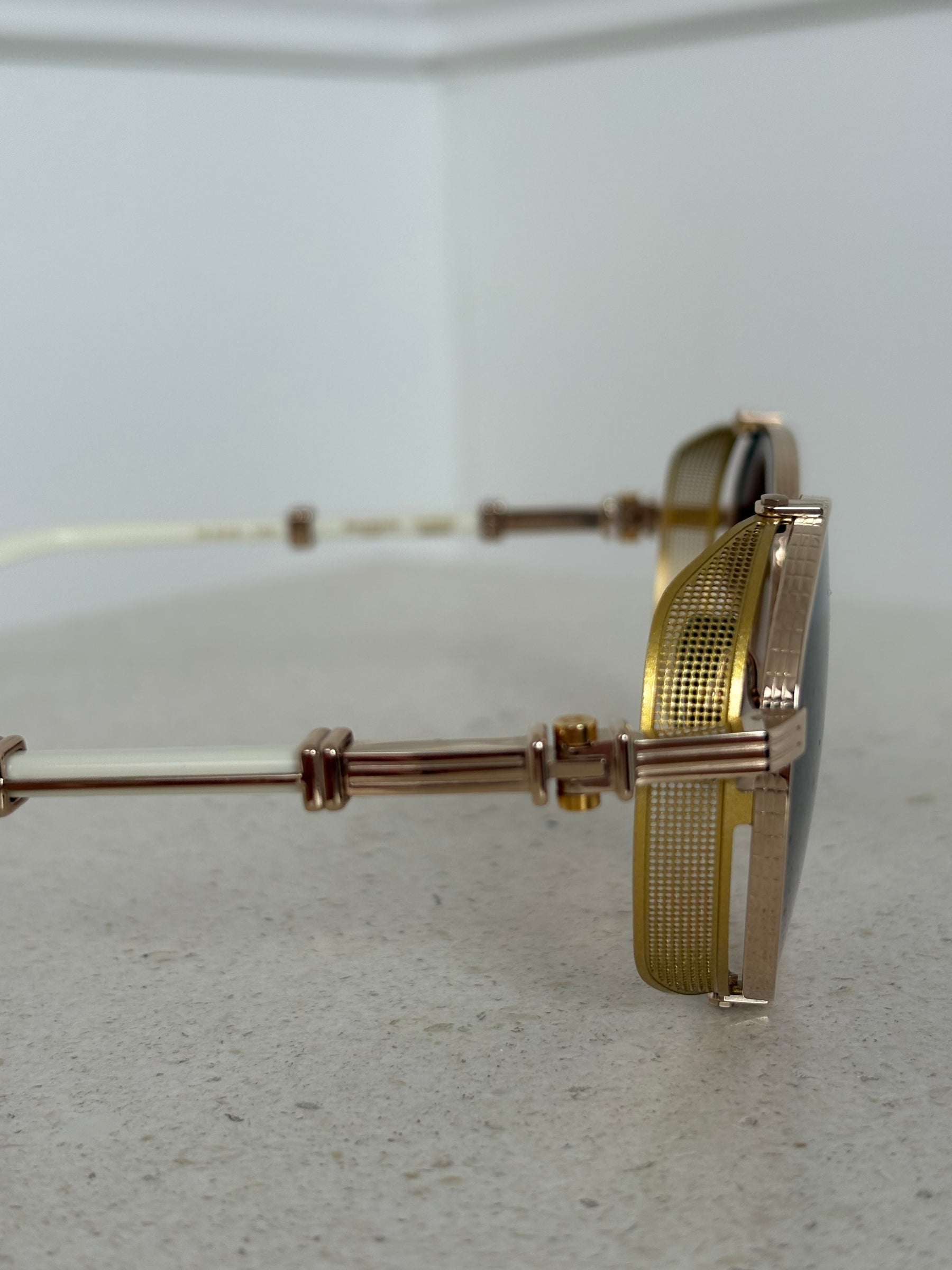 Balmain Round Gold Frame and Cream Arm Sunglasses