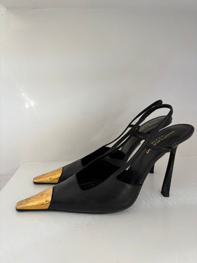 Saint Laurent Jeanne Slingback Pumps With Gold Hardware, 39