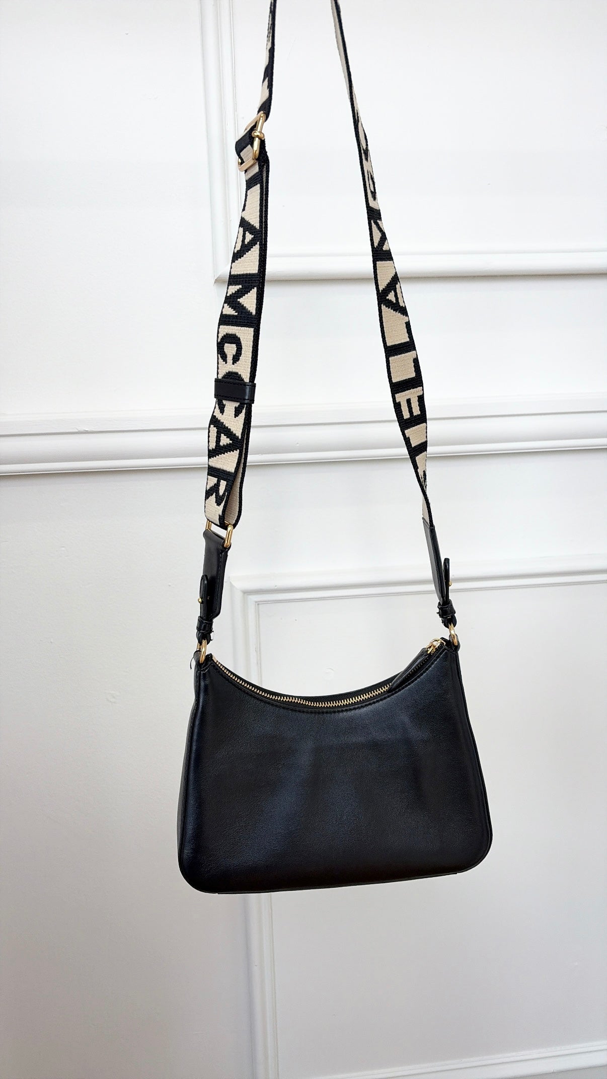 Stella McCartney Black Faux Leather Logo Strap Crossbody bag