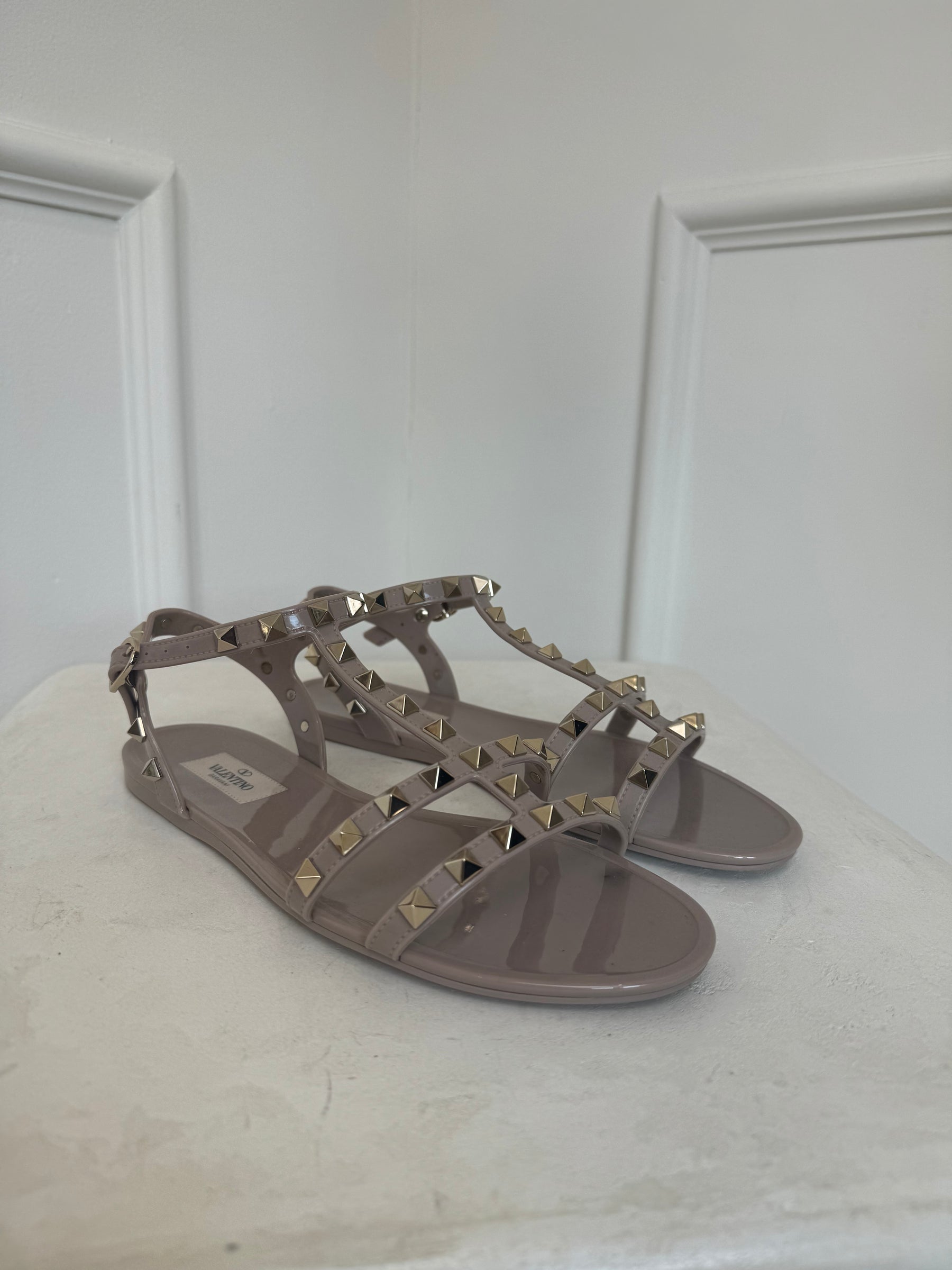 Valentino Garavani Beige Rockstud PVC Sandals, 37