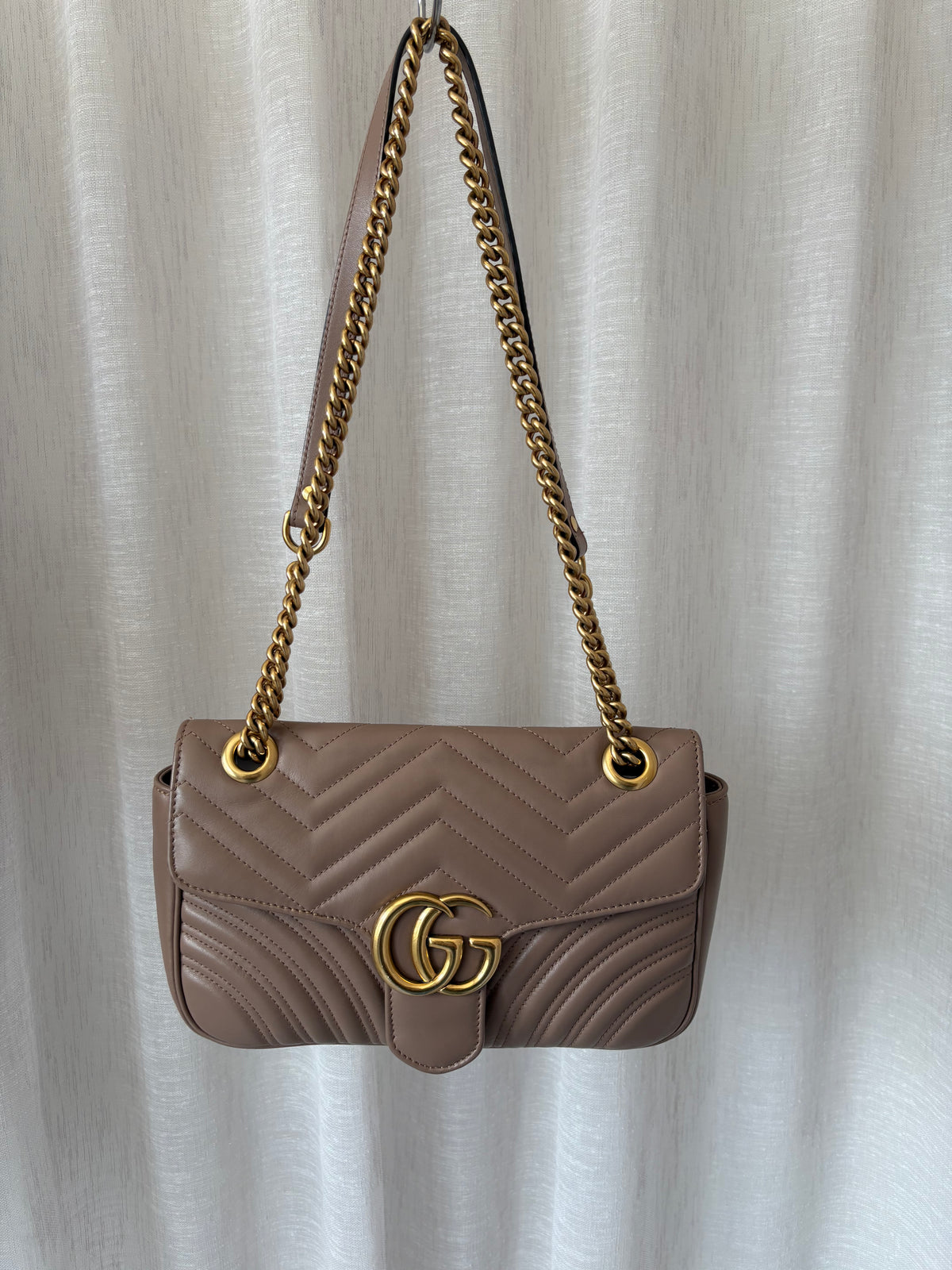 Gucci Dark Beige Quilted Leather Medium Marmont Shoulder Bag
