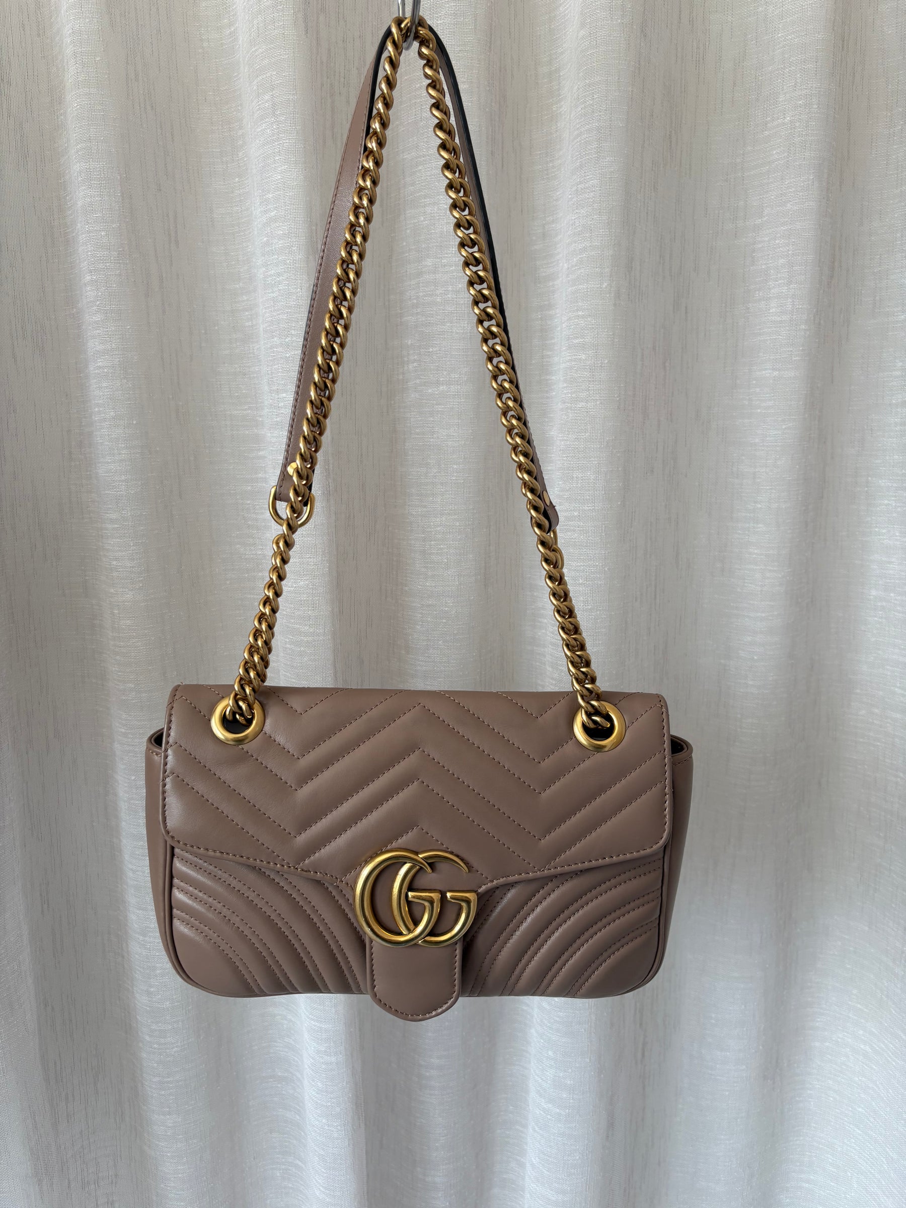 Gucci Dark Beige Quilted Leather Medium Marmont Shoulder Bag