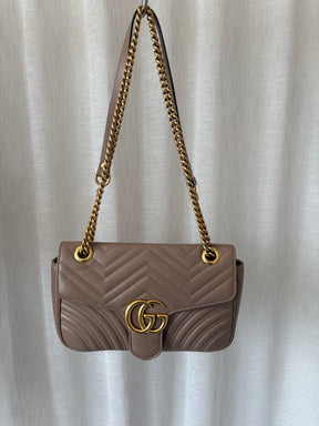 Gucci Dark Beige Quilted Leather Medium Marmont Shoulder Bag