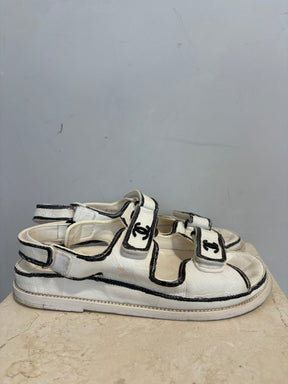 Chanel White Leather Sketch Dad Sandals, 39.5C