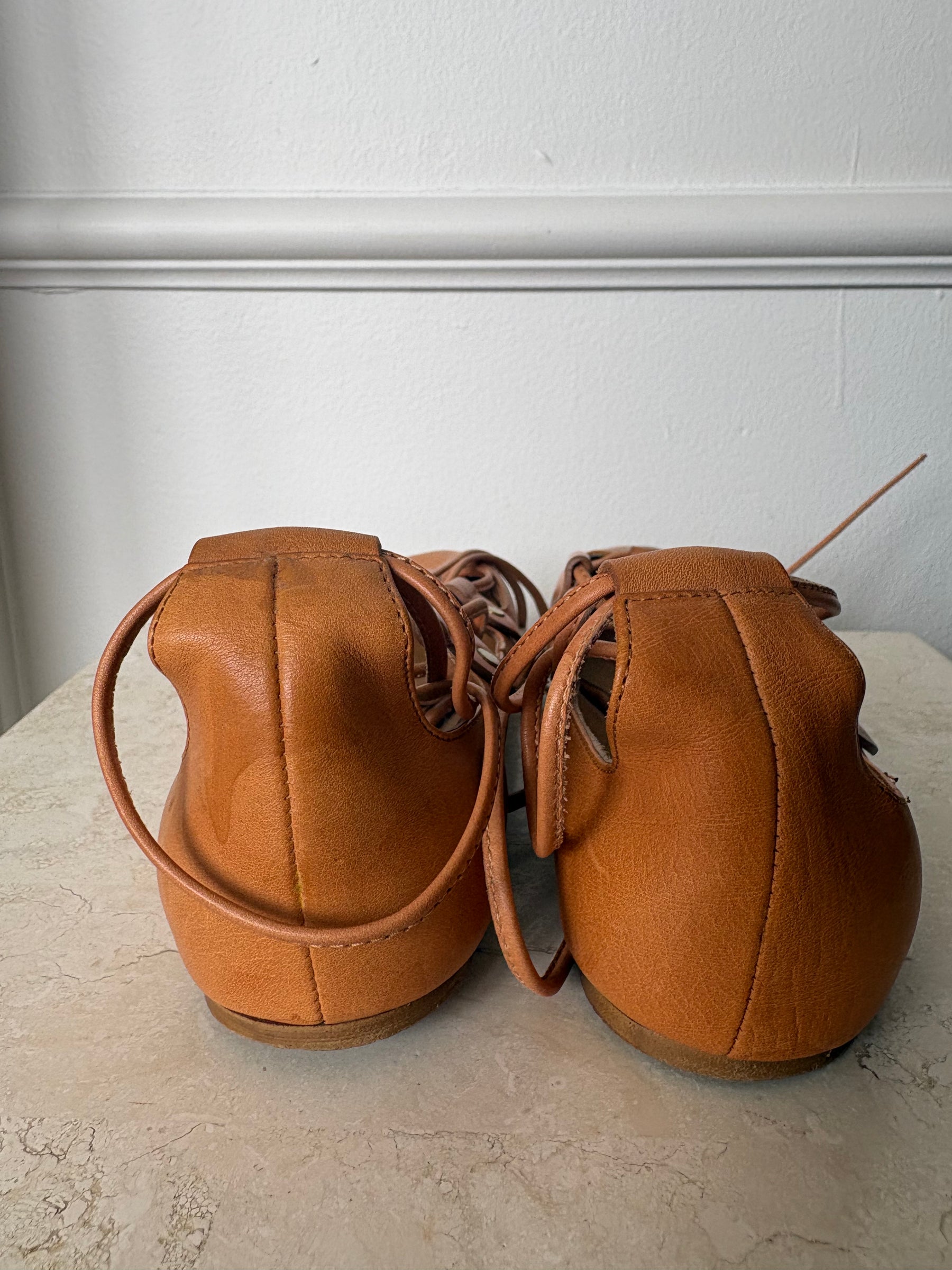 Isabel Marant Brown Leather Lace-up Ballet Flats, 36