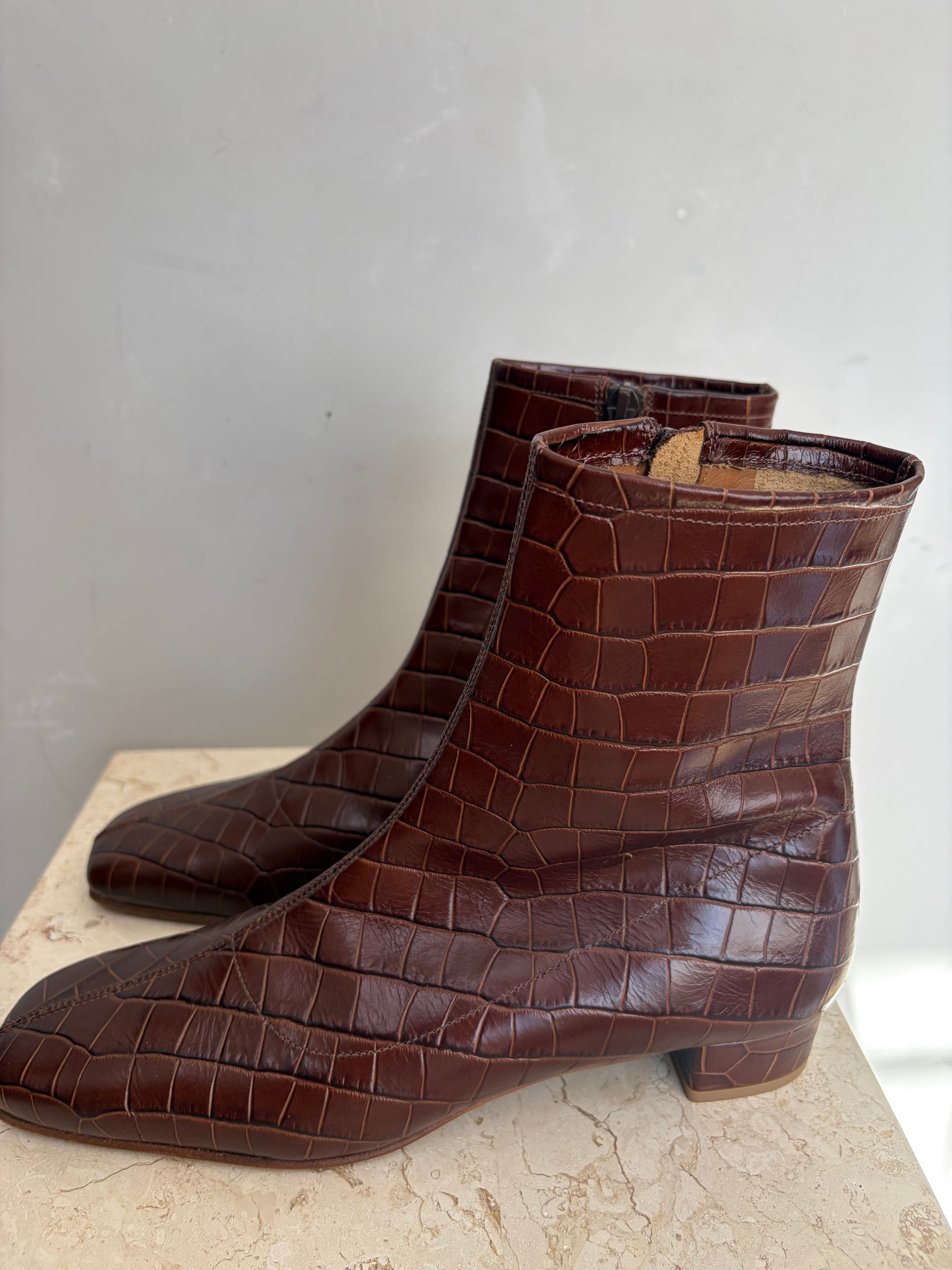By Far Mock Croc Effect Ankle Boots Brown, 38