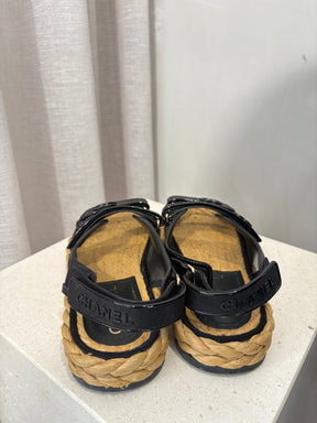 Chanel Mesh And Patent Calfskin Black Dad Sandals, 36.5