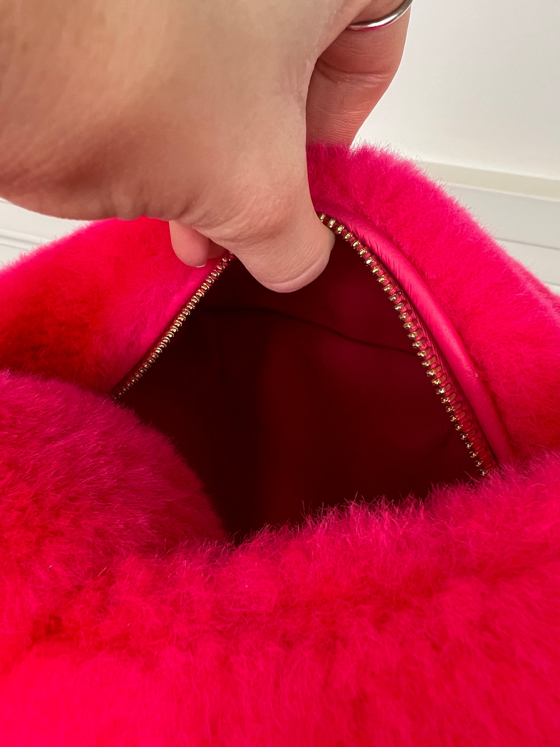 Bottega Veneta Hot Pink Shearling Mini Jodie