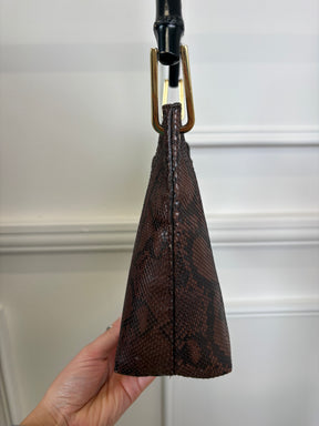 Gucci Snake Skin Shoulder Bag And Pouch Bamboo Handle