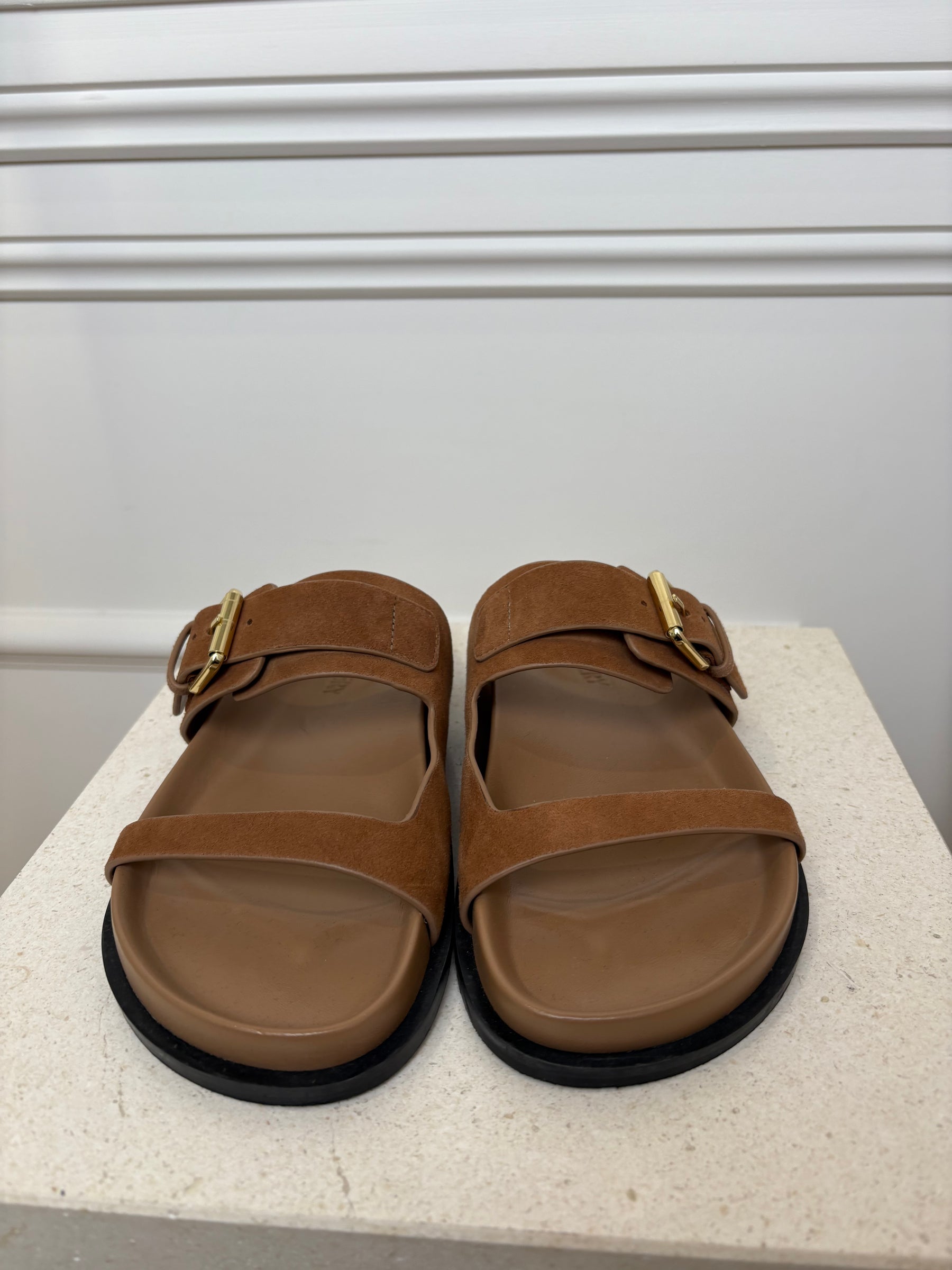a.emery Tan Suede Slides, 37