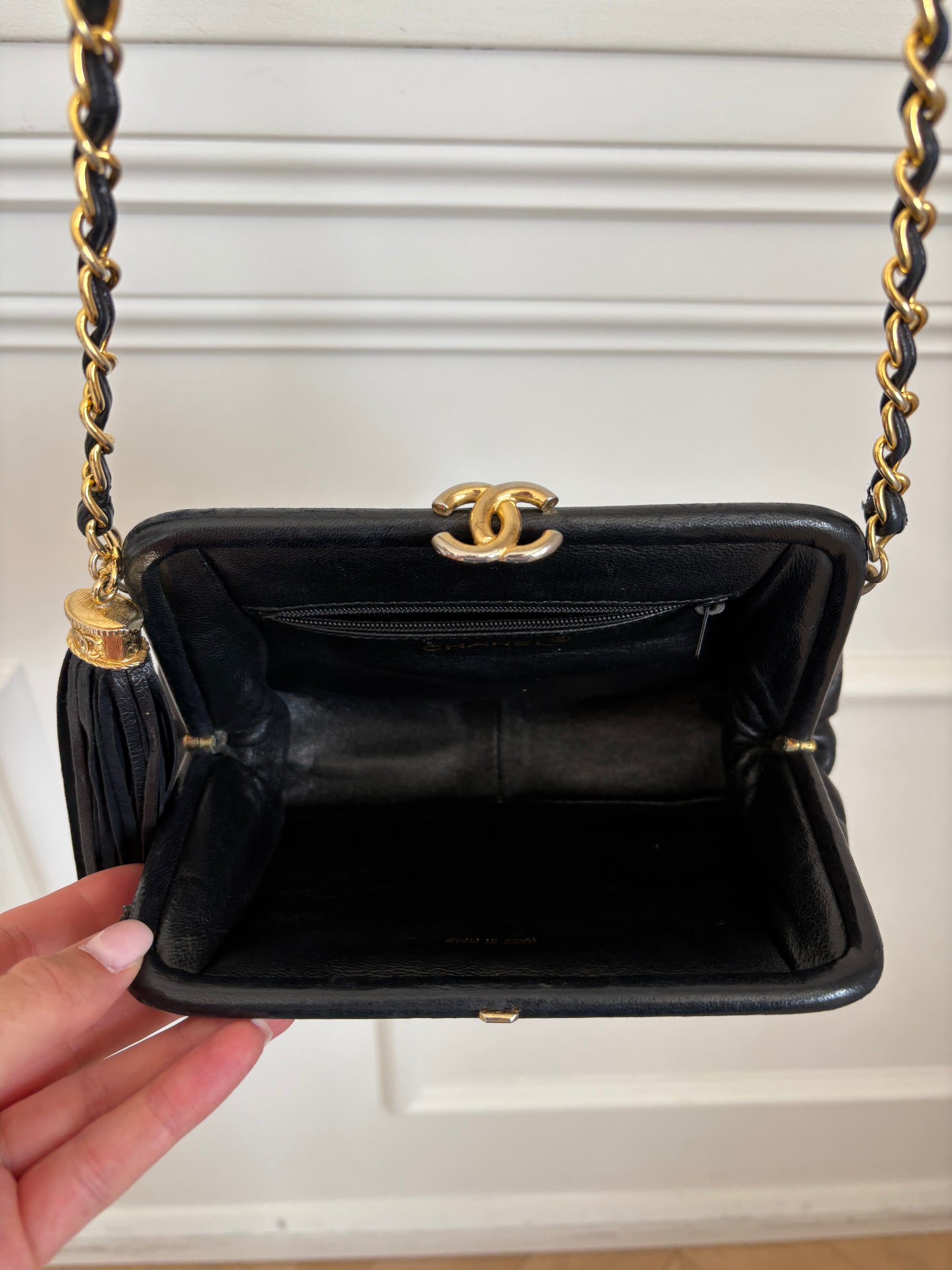 Chanel Clasp Tassel Evening Bag Chain Strap  Lambskin