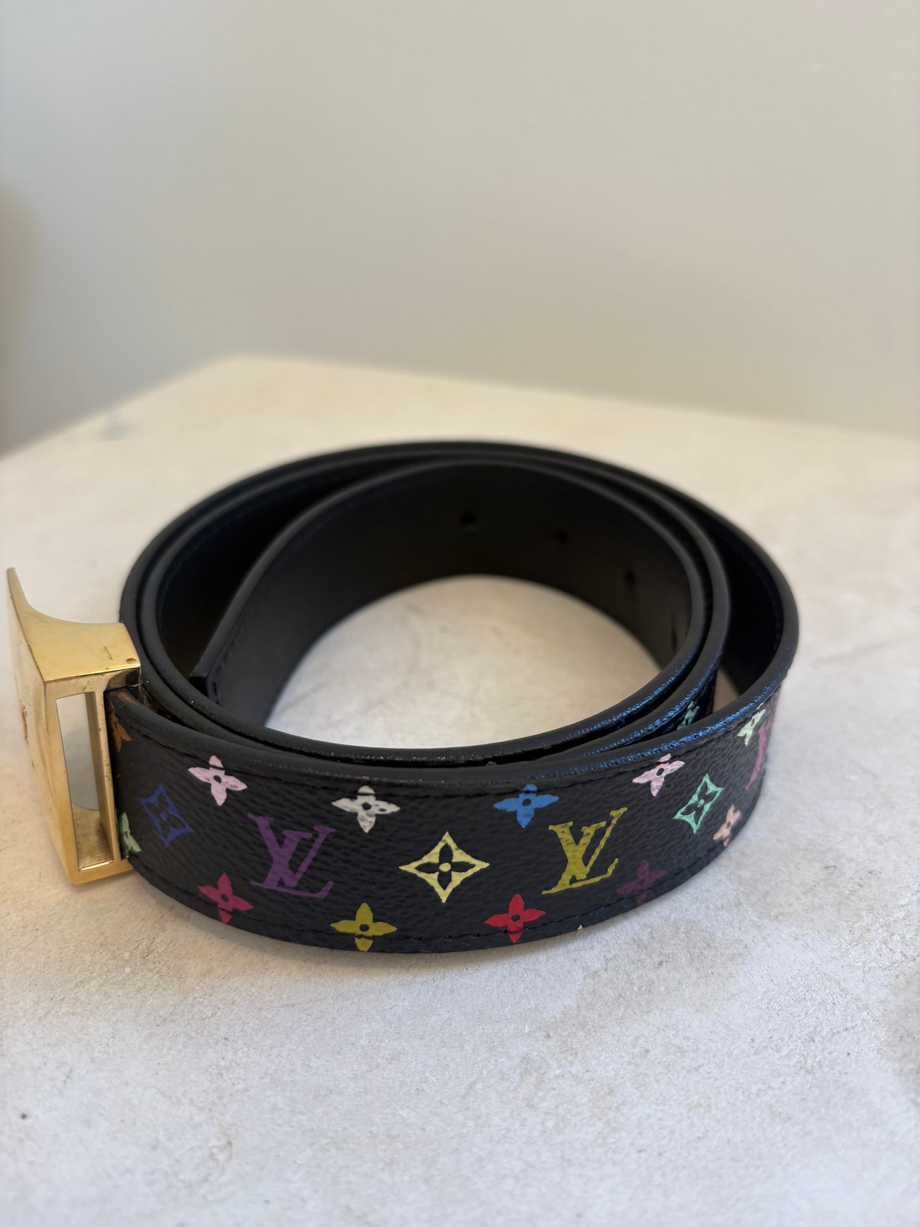 Louis Vuitton X Takashi Murakami Monogram Belt In Black, 90cm