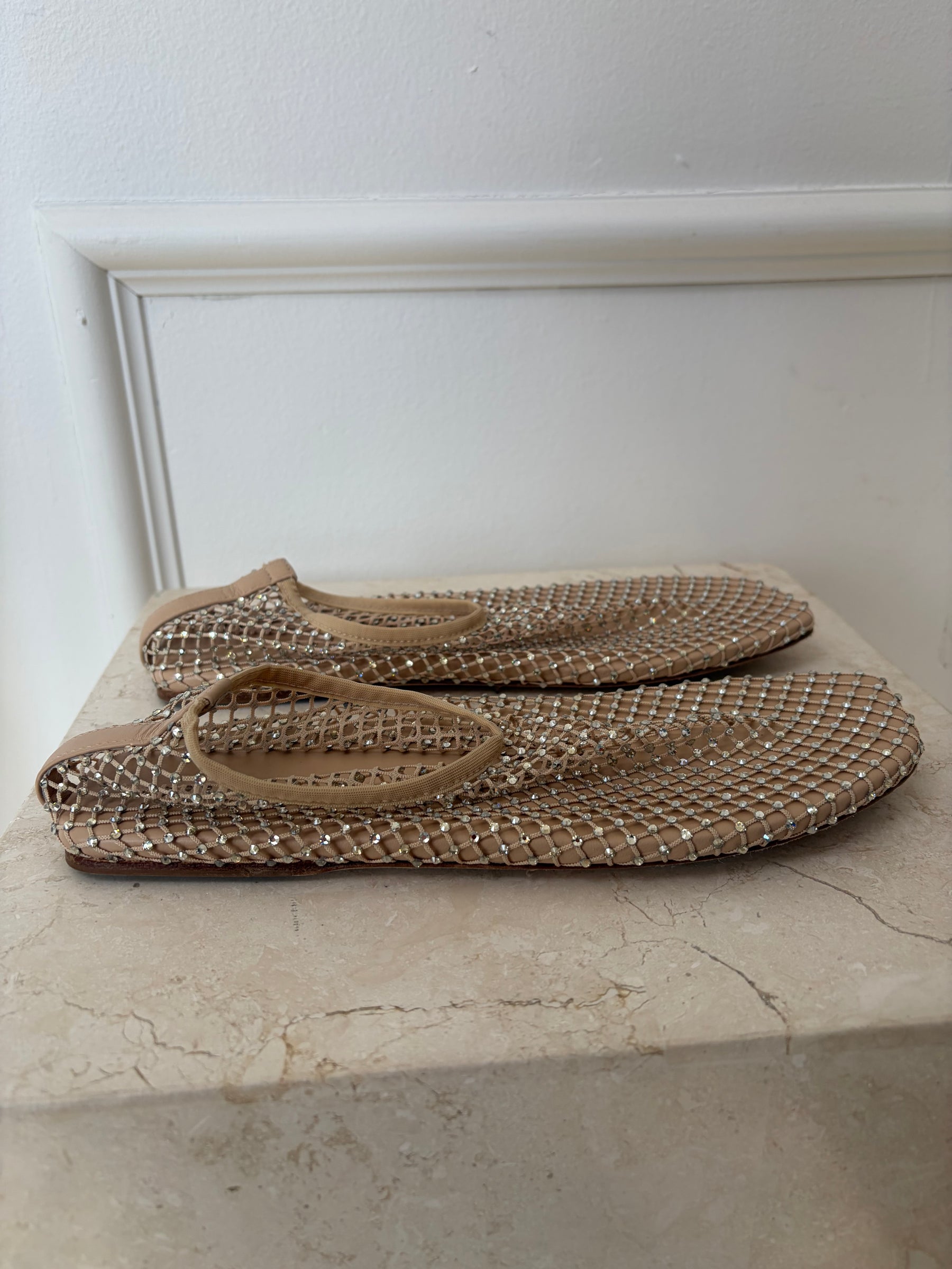 Christopher Esber Beige Crystal Net Flats, 38