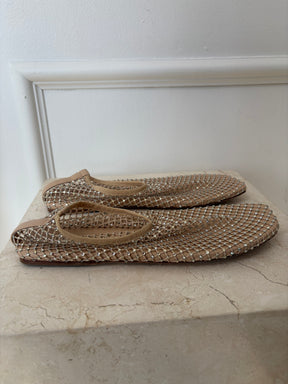 Christopher Esber Beige Crystal Net Flats, 38