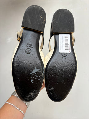 Chanel Lambskin and Patent Calfskin Ivory And Black Mary Jane Shoes, 39.5 C