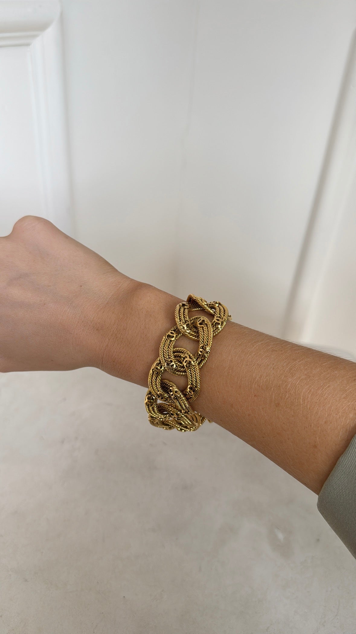 Chanel Gold Tone Logo Chain Bracelet