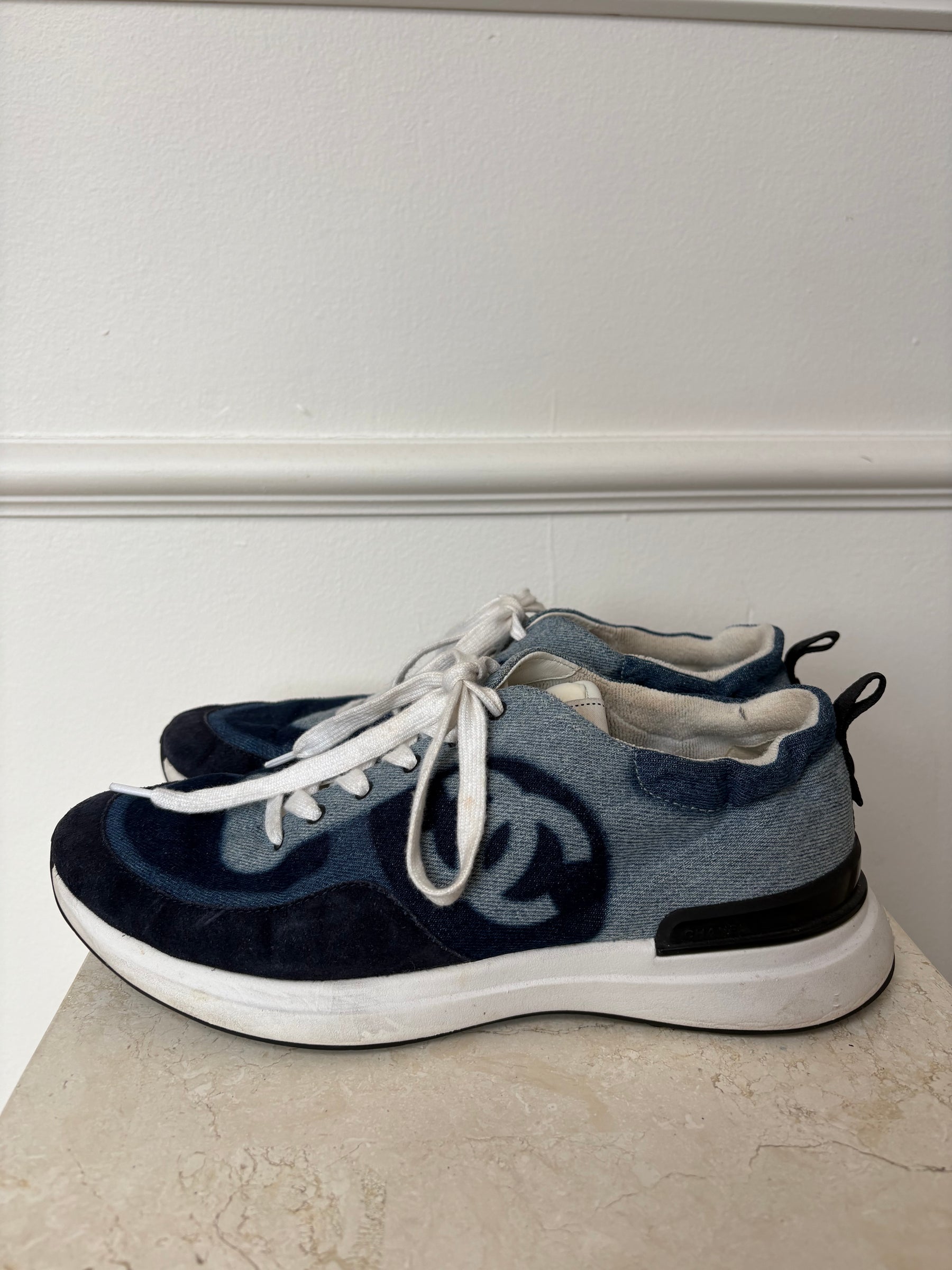 Chanel Denim Blue CC Sneakers, 41