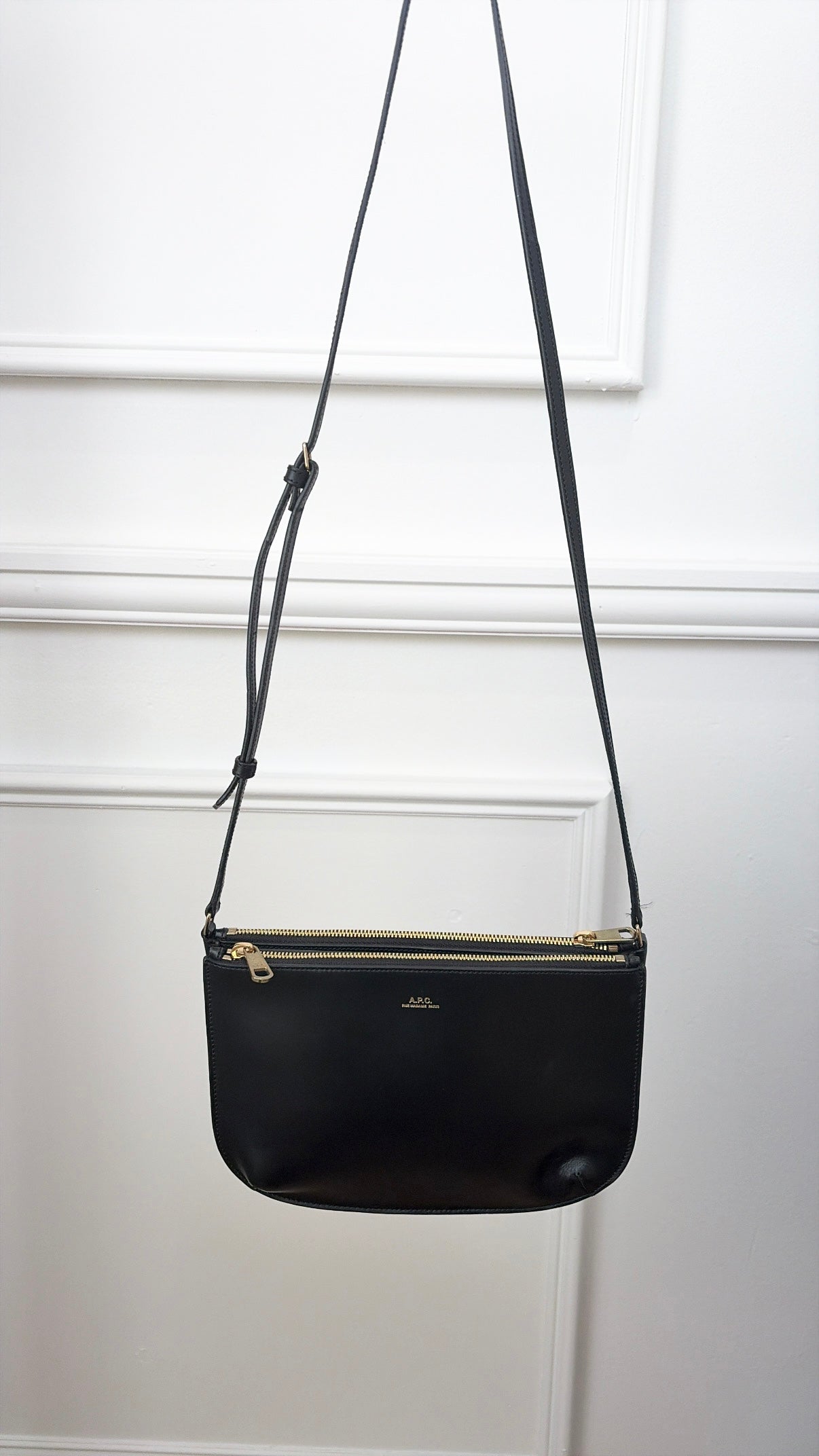 A.P.C. Black Leather Double Zip Cross Body Bag