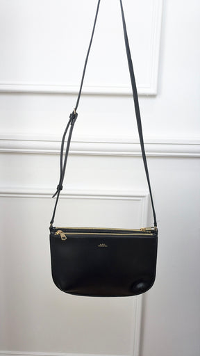A.P.C. Black Leather Double Zip Cross Body Bag